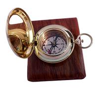 Handmade Brass Push Open Compass with Rose Wood Case, Pocket Compass for Hiking Rustic Vintage Home Decor Gifts
