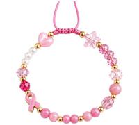 Handmade Breast Cancer Awareness Bracelet, Pink Ribbon Beads Support | Handmade Breast Cancer Awareness Bracelet, Pink Ribbon Charm, Beaded Design, Meaningful Support Gift
