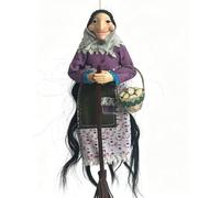 Handmade Broom Kitchen Witch Doll, Good Luck Blessing Hanging Charm Ornament, Unique Creative Wall Decor Figurine, Festive Lucky Gift Decoration for Home Kitchen Cooks and Culinary Lovers (Black Hair)