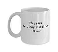 Handmade By Stukk 25 Years Sobriety Anniversary Mug - One Day at a Time Encouraging Sober Celebration Ideas for Men Women, Ceramic Coffee Mug, 11 oz