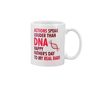 Handmade By Stukk Actions Speak Louder Than DHappy Father's Day to My Real Dad Coffee Mug, Ceramic Coffee Mug, 11 oz