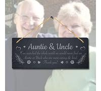 Handmade By Stukk Auntie and Uncle World Hanging Daddy Mummy Gift Sign, Natural Engraved Slate Stone Plaque, 30x12cm (Large)