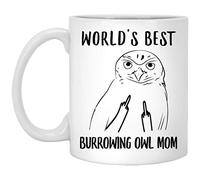 Handmade By Stukk Funny Burrowing Owl World's Best Mom Middle Finger, Ceramic Coffee Mug, 11 oz