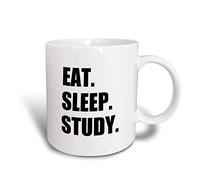 Handmade By Stukk Funny Coffee Mug Eat Sleep Study - Enthusiastic Student Gift - Hardworking School Pupil Two Tone Mug, Red, Ceramic Coffee Mug, 11 oz