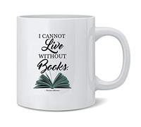 Handmade By Stukk I Cannot Live Without Books Thomas Jefferson Quote Mug | Ceramic Coffee Mug | Stylish Printed Design | Tea & Coffee Cup Gift for Men Women Friends and Family | 11oz