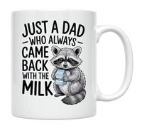 Handmade By Stukk Just a Dad Who Always Came Back with the Milk Funny Raccoon | Ceramic Coffee Mug | Father's Day Mug | Stylish Printed Design | Tea & Coffee Cup | 11oz