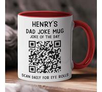 Handmade By Stukk Personalized Dad Joke QR Code | Ceramic Coffee Mug | Father's Day Mug | Stylish Printed Design | Tea & Coffee Cup | 11oz | Red Two-Tone Design