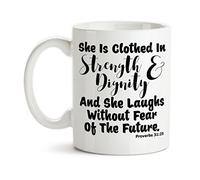 Handmade By Stukk She is Clothed in Strength and Dignity Coffee Mug Christian Design, Ceramic Coffee Mug, 11 oz