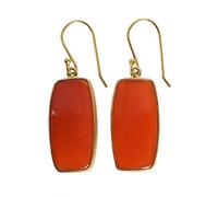 Handmade Carnelian Dangle Earrings for Women, 25x13mm Rectangle Orange Cabochon Gemstone in Bezel Setting, Long Lightweight Drop Earrings, Natural Stone Jewelry Gift