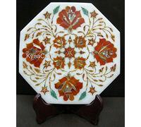 Handmade Carnelian Inlay Tea Pot Stand | White Marble Kettle Stand for Table Decor | 8 x 8 Inches Decorative Plate for Teapots & Kettles