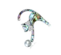 Handmade cat shaped lapel pin, featuring natural shell and rhinestones, lightweight, formal or casual accessories, secure pin clasp brooch