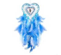 Handmade Catcher with Heart Shape and Feathers, 58cm Hanging Ornament for Bedroom Wall Decor, Boho for Women Girls, Light Red or Blue(Blue)