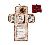 Handmade Catholic Prayer Pocket Mini Quilt with Silver Inside Traveling Altar for Encouragement and Heartfelt Refuge DIY Knitting Craft (Red, 23x9cm)