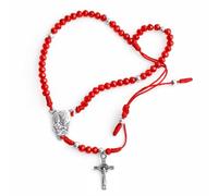 Handmade Catholic Rosary Bracelet Handmade Embroidered Red Beads Murano Stone, Wristband Silver Tone Crucifix and Holy Family Medal, Spiritual Faith Denarious by Zaraleas