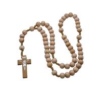 Handmade Catholic Rosary Necklace Prayer with Solid Wood Cross and Wooden Beads for Religious Prayer Christian