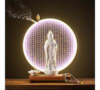 Handmade Ceic Kwan Yin Buddha Incense Burner with LED Light, Backflow Stick Holder, Zen Decor for Mtat, Yoga Gift, Relaxat tial, Spiritual Home Decor