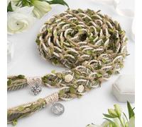 Handmade Celtic Wedding Handfasting Cord - Sage Green Braided Ceremony Rope with Instructions Card - Double Electroplated Pendants - Heirloom Keepsake in Gift Box