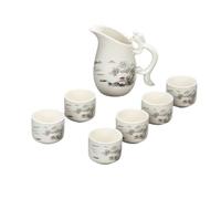 Handmade Ceramic 7 Piece Set, Retro Ceramic Traditional Sake Cup Set with 6 Sake Cups, 1 Dragon Handle Design Sake Pot, Best Gift for Family
