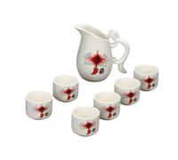 Handmade Ceramic 7 Piece Set, Retro Ceramic Traditional Sake Cup Set with 6 Sake Cups, 1 Dragon Handle Design Sake Pot, Best Gift for Family