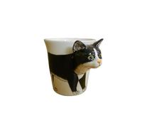 Handmade Ceramic Animal Mug, Black Cat Design - Unique, Hand-Painted Coffee Cup with Fun 3D Cat Handle - Durable, Dishwasher Safe - Cute Autumn Mugs, Ideal Christmas & Birthday Gift for Animal Lovers