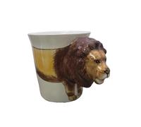 Handmade Ceramic Animal Mug, Lion Design - Unique, Hand-Painted Coffee Cup with Fun 3D Handle - Durable & Dishwasher Safe - Cute Autumn Mugs, Ideal Christmas & Birthday Gift for Animal Lovers