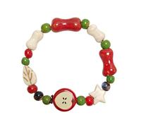Handmade Ceramic Apple Charm Bracelet, Woven Rope String Wristband with Red Fruit Porcelain Beads, Adjustable Artisan Jewelry for Women, Nature-Inspired Accessory, Unique Teacher Appreciation Gifts, 1