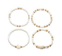 Handmade Ceramic Bracelets with Fish Beads and Shell Accents, Beach Jewellery for Hot Day, Stackable, Stretch Gifts for Women, Stackable Jewellery Set for the Beach Hot Day, one size, As described