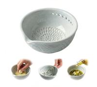 Handmade Ceramic Garlic Grater Plate & Herb Stripper Bowl - 3-in-1 Tool for Grinding Ginger, Zest & Dipping Oils - Artisan Stoneware Gift