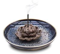Handmade Ceramic Incense Burner Bowl, Incense Stick Incense Holder, Lotus Design Ash Collection Tray, 4.53 - Home Decoration, Yoga, Spa, etc., Both Air Freshening and Mosquito Repellent (Blue)
