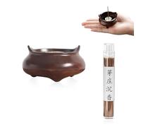 Handmade Ceramic Incense Holder & Burner Set with Sandalwood Sticks, Cones, Joss & Backflow Incense, Compact Ash Catcher for Desk and Meditation Use