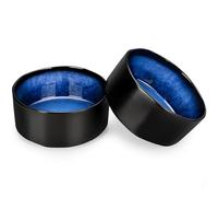 Handmade Ceramic Pasta Bowls Set, 2 Pieces Cereal Bowls Large Porcelain 900 ml Soup Bowl for Ramen Cereal Salad Black with Deep Blue Interior Dishwasher Safe