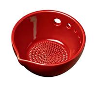 Handmade Ceramic Stripper Bowl, Garlic Grater Dish, Herb Stripper, 2-in-1 Garlic Plate Grater Vegetable Chopper, Non-Slip Kitchen Gadget for Ginger Garlic Vegetables Cheese Chocolate (Red)