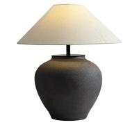 Handmade Ceramic Table Lamp with Drum Shade, Farmhouse Style for Cozy Living Room and Bedroom Ambiance