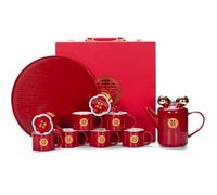 Handmade Ceramic Tea Set,Chinese Porcelain Tea Set Chinese Traditional Wedding Tea Set Red Ceramic Double Happiness Kungfu Teapot Teacups