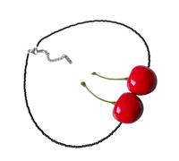 Handmade Cherries Necklace Handmade Beaded Sweet Symbol Glass Texture Suitable For Women Girl Present Simple Jewelry