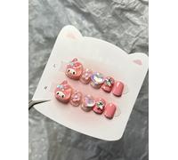 Handmade Children's Press On Nails Short MouyouGlow, Children Cute Kawaii Carton 3D Bow Me Lody Heart Stars Fake Nails with Nail Glue Sticker, Kids Acrylic Artificial Children's Fingernails CH14
