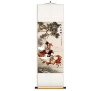 Handmade Chinese Artwork, Galloping Horse Silk Scroll Painting, Office Wall Decor, Executive Gift For Leadership(Creamy White,158 * 50cm)