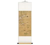 Handmade Chinese Silk Hanging, Elegant Swallow Fish Scroll Painting, Dining Room Feng Shui Decor, Ready-to-Gift Art(Creamy White,128 * 40cm)