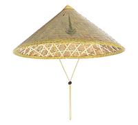 Handmade Chinese Straw Hat | Traditional Chinese Woven Straw Cap with Adjustable Rope | Woven Conical Rice Farmer Costume Accessory for Fishing, Gardening, Camping, Hiking, Outdoors Light Yellow