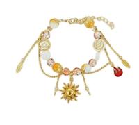 Handmade Chinese Style Retro Elements Adjustable Bracelet Original Design White Gold Gradient Sun Flame Shape Beaded Alloy Glass Bracelet