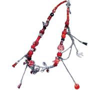 Handmade Chinese Vintage Multi-Element Necklace Original Design Black Red Beaded Alloy Glass Necklace