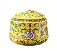 Handmade Chinoiserie Enamel Ginger Jar With Lid, Decorative Ceramic Storage Canister For Nuts & Snacks, Asian Style Flower Vase Home Decor, 900ml Colorful Kitchen Food Jar, Housewarming Gift(Yellow)