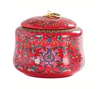Handmade Chinoiserie Enamel Ginger Jar With Lid, Decorative Ceramic Storage Canister For Nuts & Snacks, Asian Style Flower Vase Home Decor, 900ml Colorful Kitchen Food Jar, Housewarming Gift(Red)