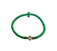 Handmade Christian Orthodox Komboskoini Chotki Prayer Rope Bracelet - Green with White Cross - Waxed Hand Bracelet
