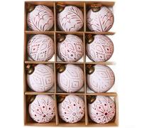 Handmade Christmas Balls Ornaments Set 12PCS 8CM Vintage Style Tree Decorations with Plastic Material for Festive Decor (RedA)