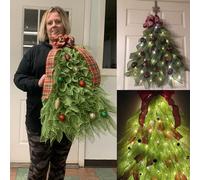 Handmade Christmas Christmas Tree Wreath with Lighting for Festive Front Door Decoration as Festive Door Garland (Green, 50 x 24)