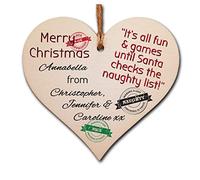Handmade Christmas Hanging Wooden Heart Plaque Decoration Gift to wish someone special a merry xmas novelty fun festive bauble
