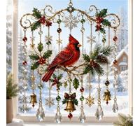 Handmade Christmas Stained Glass Window Decorative Hanging Ornaments Hummingbird Crystal Wind Chime Vintage Home Garden Entryway Fall Winter Decor Gifts(Cardinals B,Large)