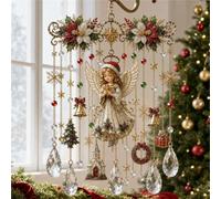 Handmade Christmas Stained Glass Window Decorative Hanging Ornaments Hummingbird Crystal Wind Chime Vintage Home Garden Entryway Fall Winter Decor Gifts(Christmas Fairy,Small)