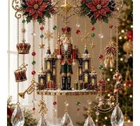 Handmade Christmas Stained Glass Window Decorative Hanging Ornaments Hummingbird Crystal Wind Chime Vintage Home Garden Entryway Fall Winter Decor Gifts(Nutcracker A,Large)